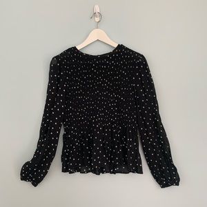 Zara Black Polka Dot Peplum Shirt